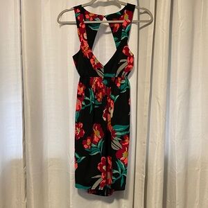 Roxy Black Backless Mini Dress with Red and Teal Floral Print size small